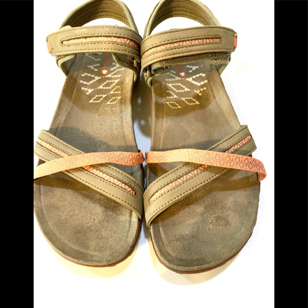 Merrell Performance Terran Cross II Sport Putty Leather Strappy Sandals Women 9